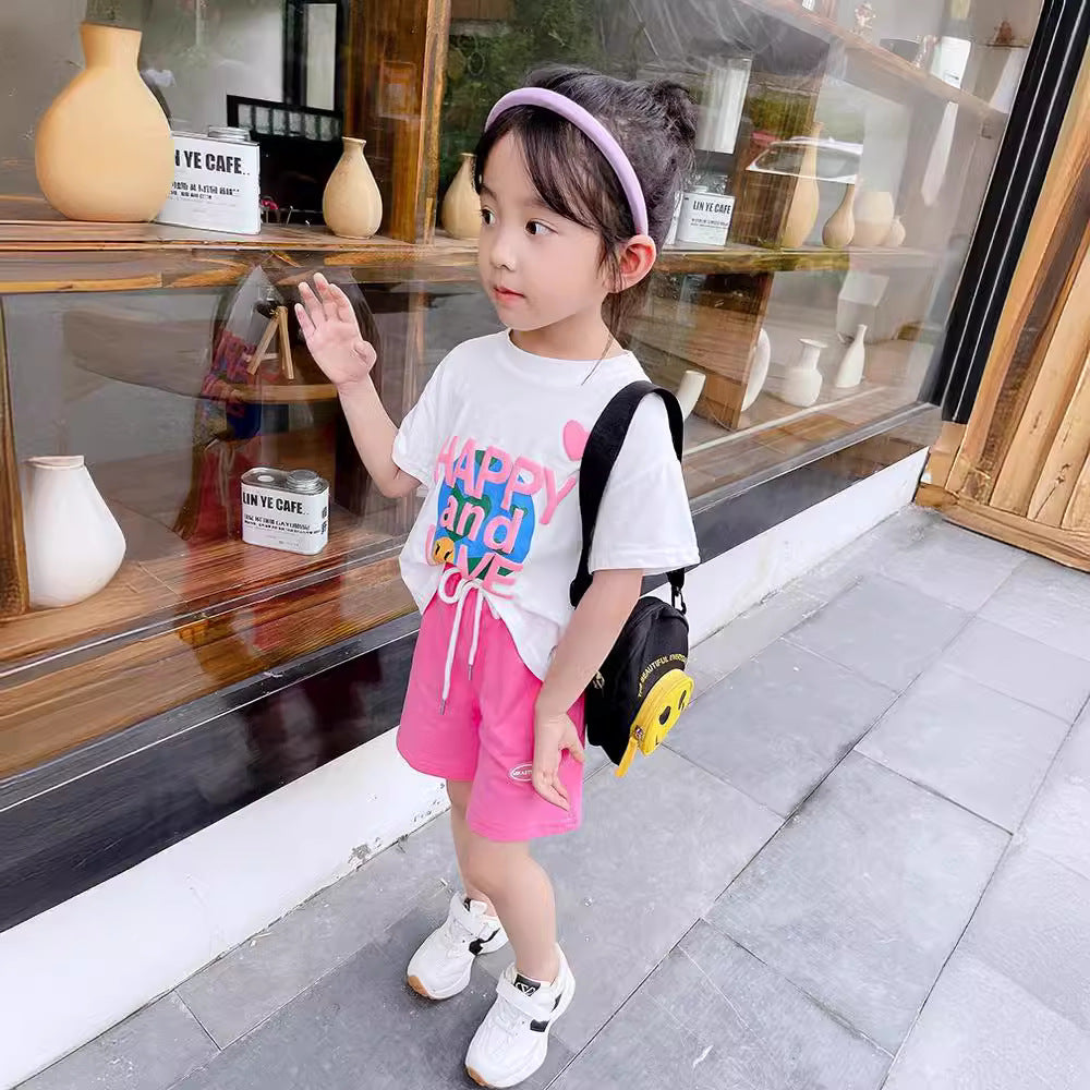 Children's Sleeve Sports Set Summer Casual Letter Printed T-shirt Shorts Two-piece Children's Suit