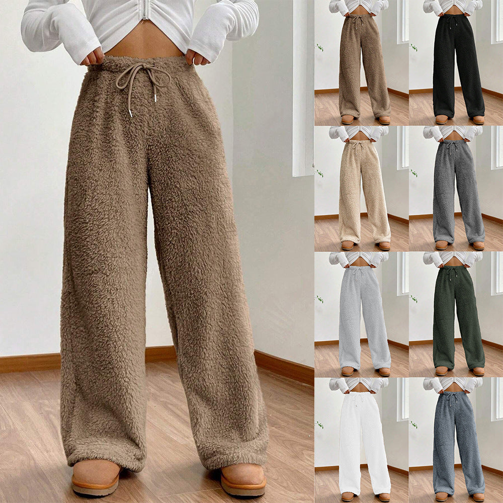 Women's Solid Color Fashion Plush Loose Casual Pants