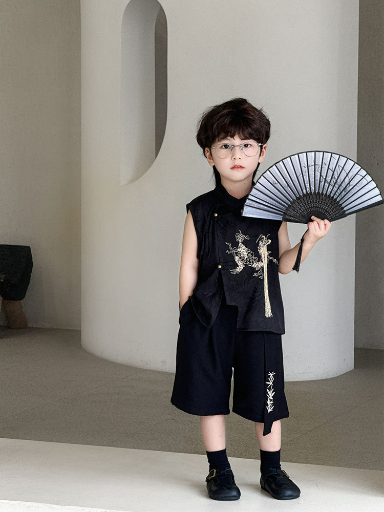 Children's Summer Stand Collar Kirin Embroider Jacket Trendy Chinese Style Children's Suit