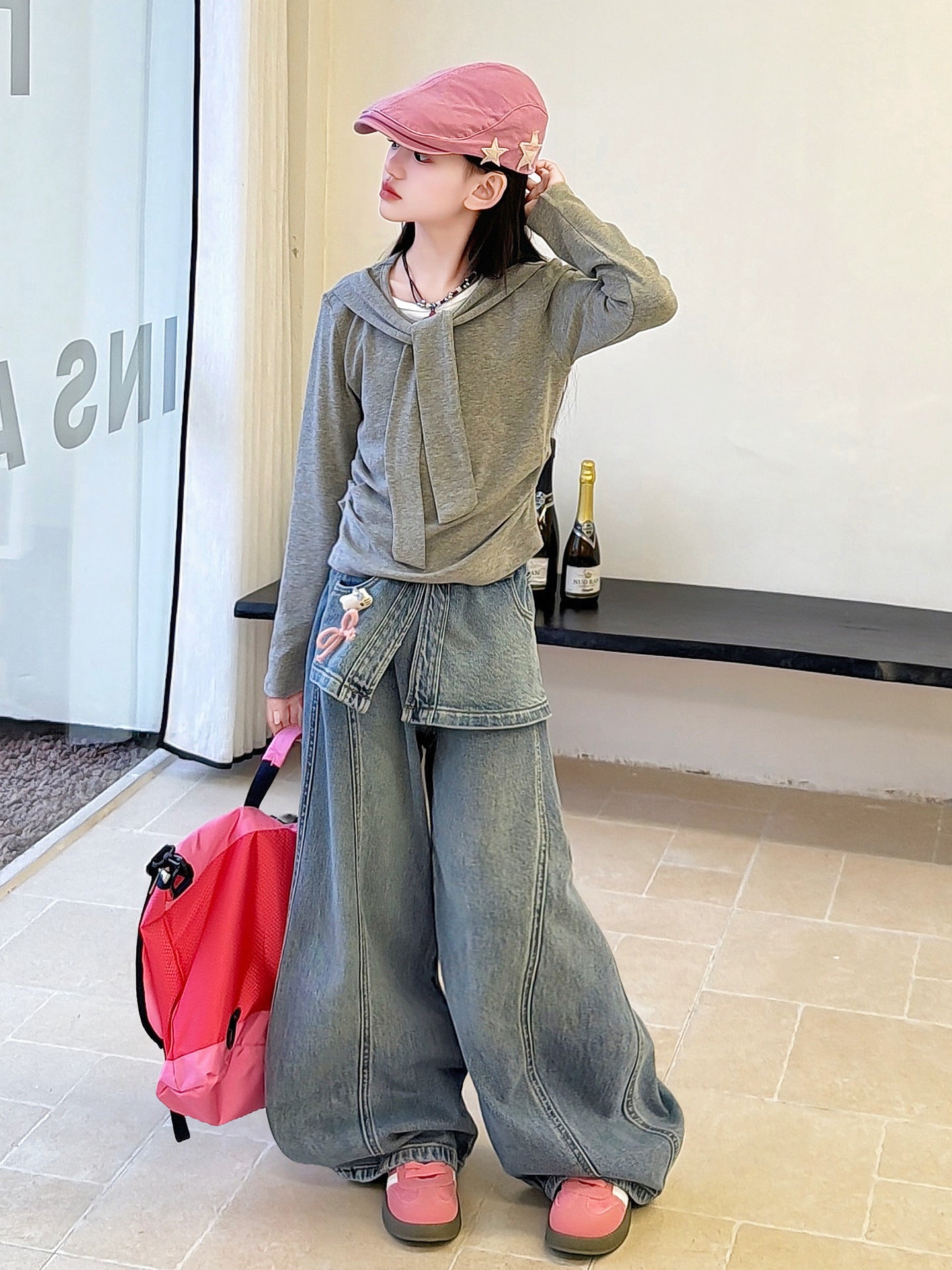 Children's Spring Korean Fashion Fake Two-piece Bottoming Children's Suit