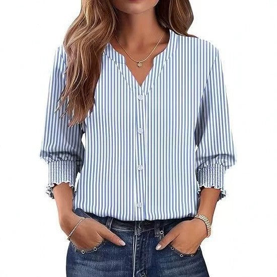 Women's Small Collar Single-breasted Ruffled Half Sleeve Slim Blouse