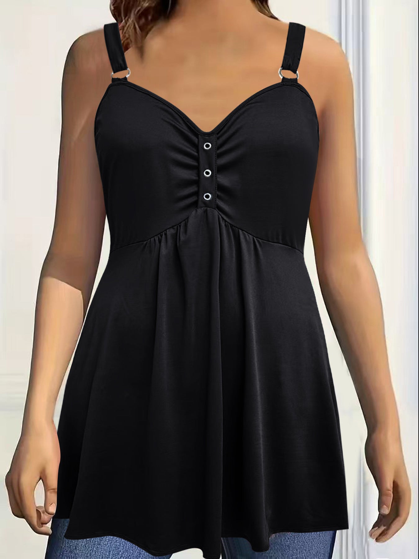 Versatile Solid Color Wide Shoulder Strap Pleated Large Vests