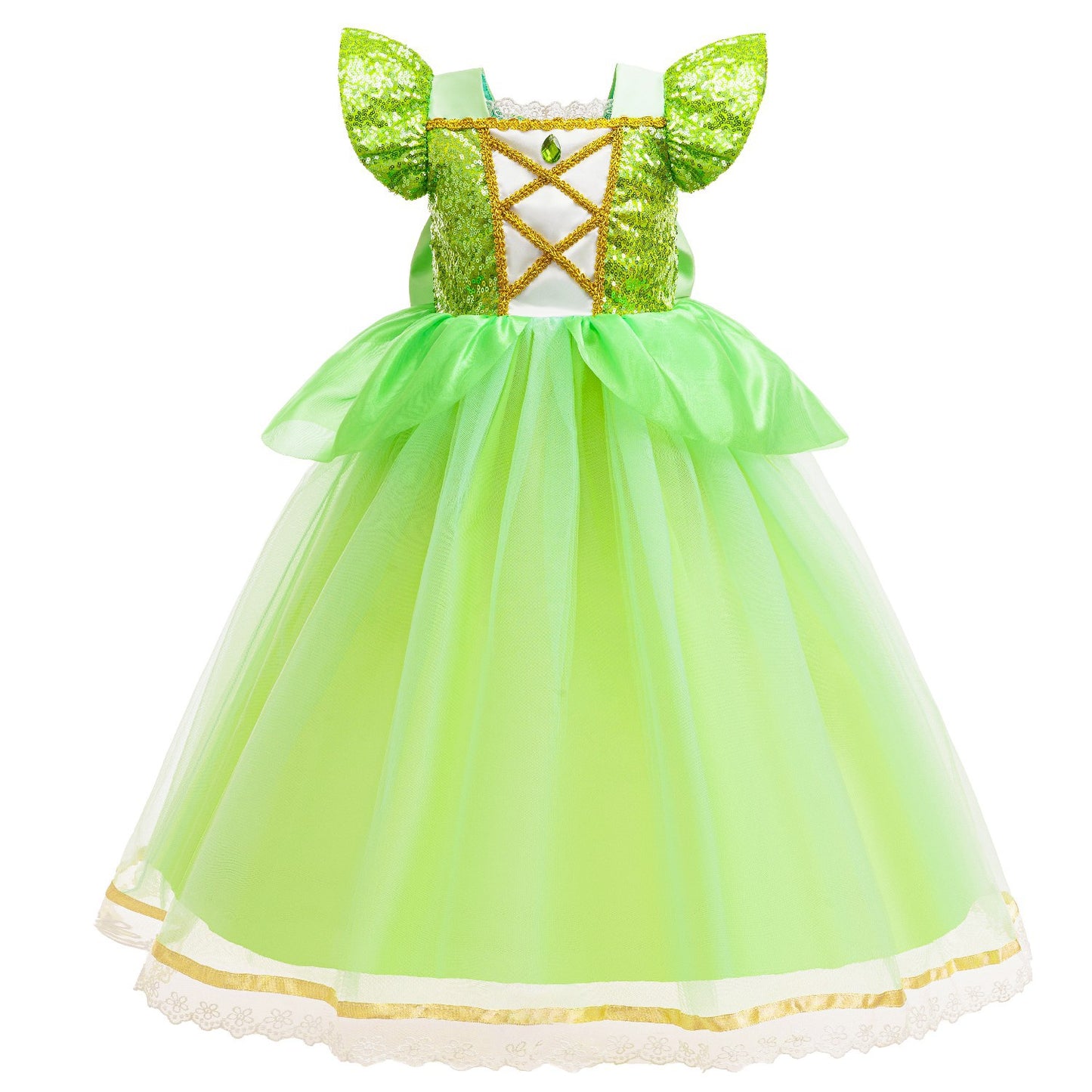 Sequins Stitching Mesh Puffy Long Hair Children's Dress