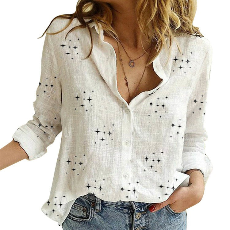 Women's Casual Loose Long-sleeved Linen Shirt Sleeved Blouse