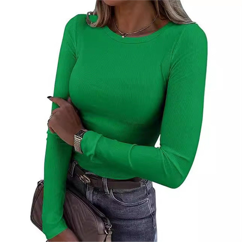 Women's Stretch Crew Neck Rib Shirt Slim Fit Women's T-shirt