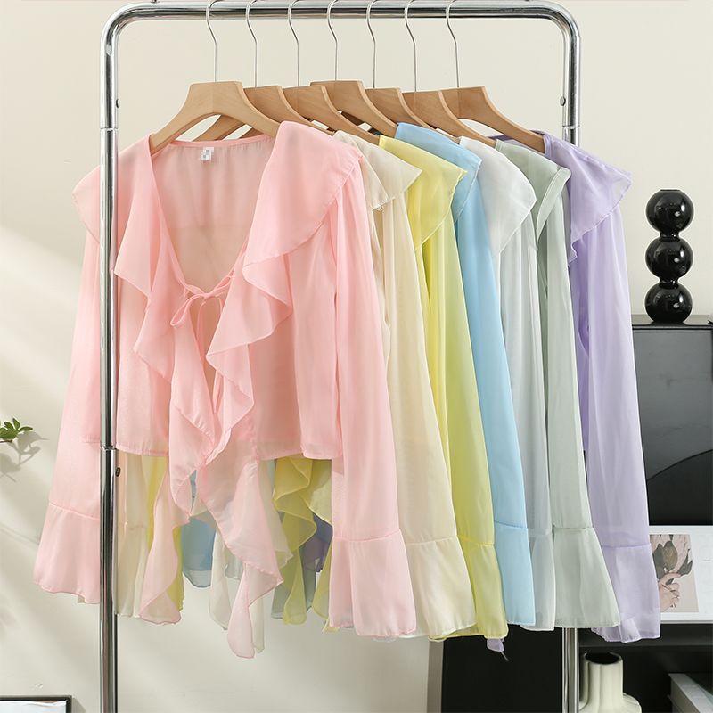 Women's Wear Braces Long Sleeve Outer Air Lace Shirt, Chiffon Shirt