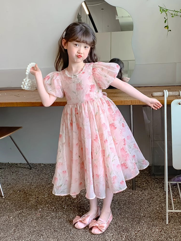Children's Western Style Skirt Clothing Little Puff Sleeve Children's Dress