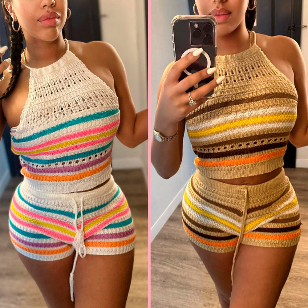 Women's Summer Backless Halter Sheath Tights Fashion Casual Suit
