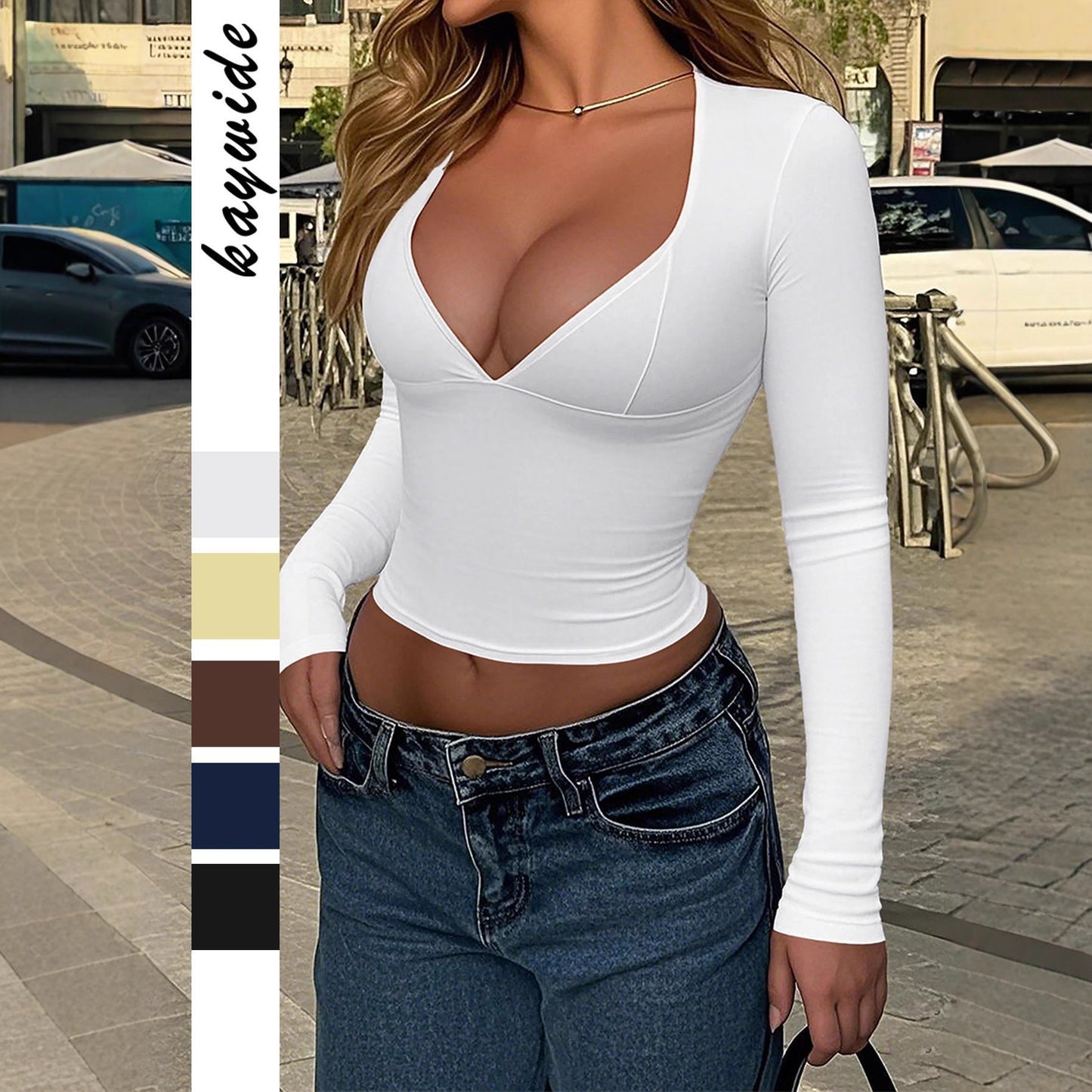 Women's Sexy Deep V Long Sleeve Women's T-shirt