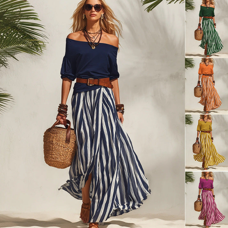 Women's Nautical Vacation Style Dress With Vents Tops