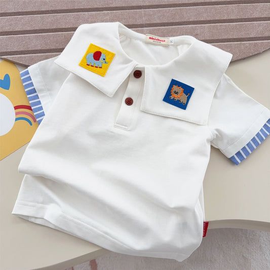 Children's Style Boys Class Cotton Base Shirt Tops Summer Inner Cartoon Children's T-shirt