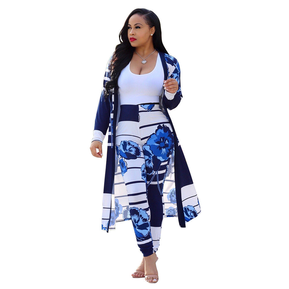Sexy Print Long Sleeve Two-piece Set Nightclub Uniform