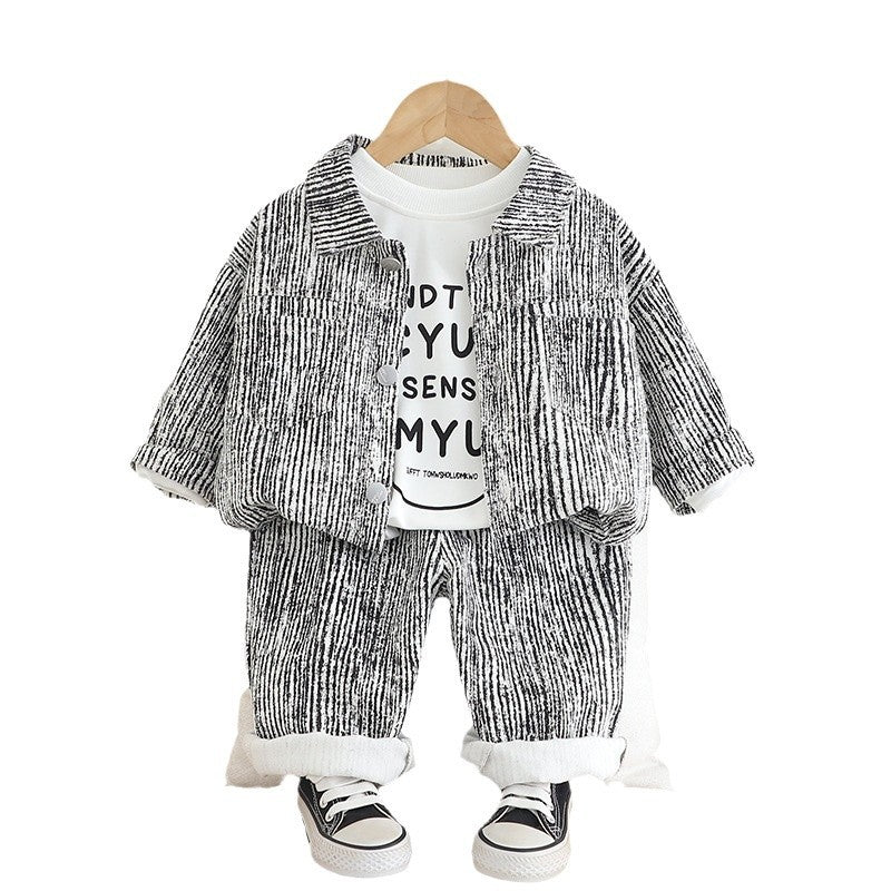 Letter Denim Three-piece Spring Toddler Western Style Leisure Children's Suit