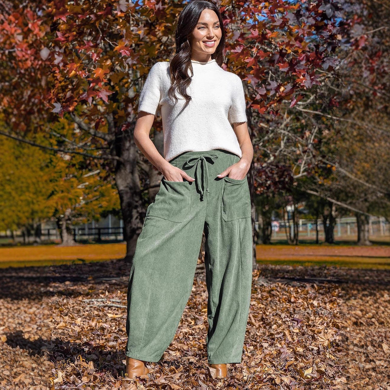 Women's Corduroy Slimming Harem Wide Leg Casual Pants