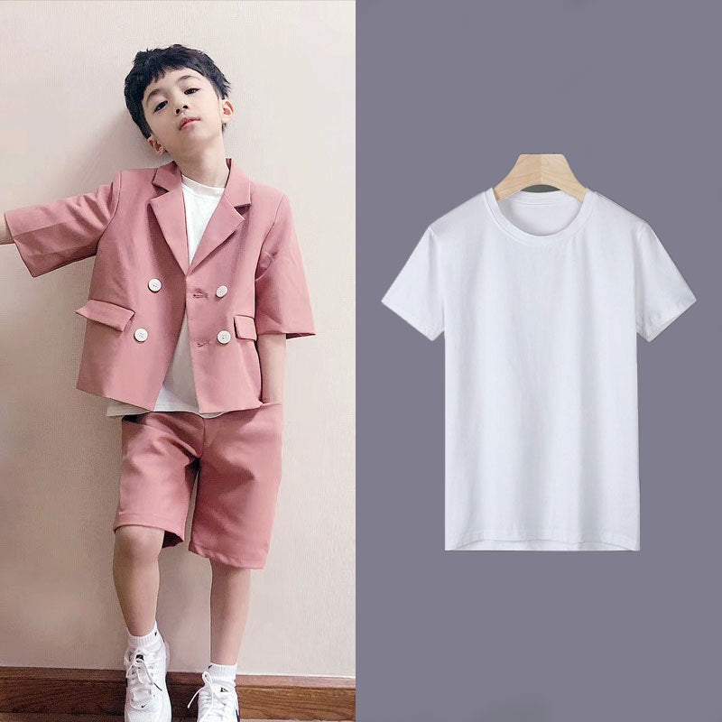 Children's Summer Short Sleeve Trendy Handsome British Dress Flower Catwalk Children's Suit