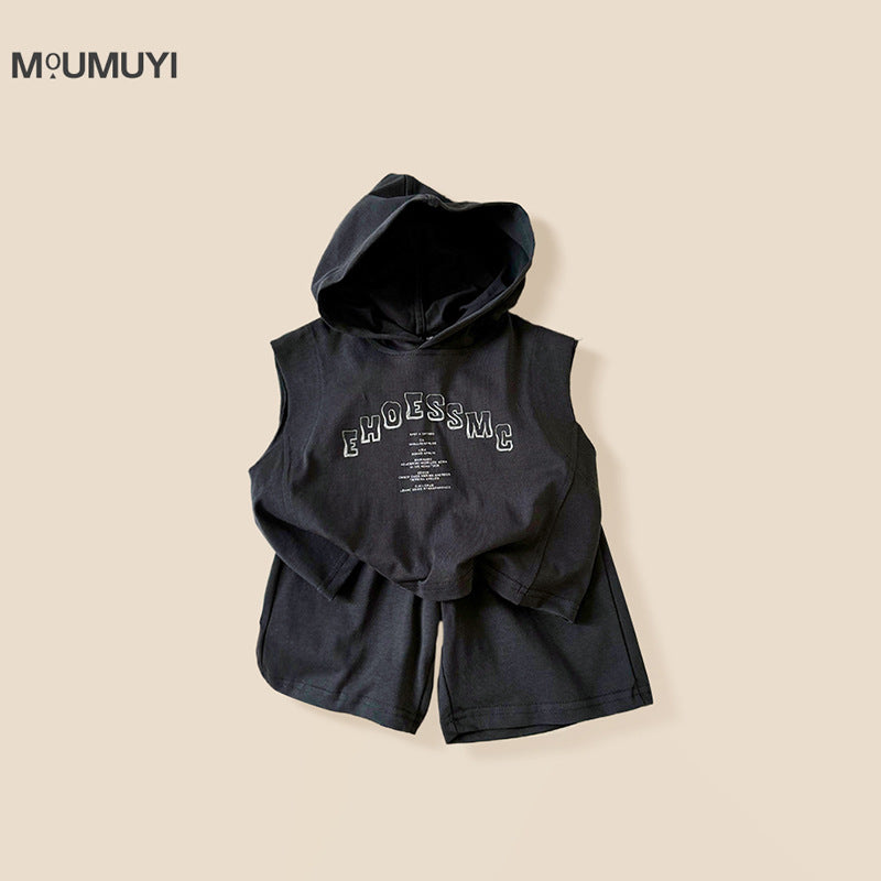 Children's Sweater Clothes Summer Handsome Hooded Sleeveless Loose Two-piece Children's Suit