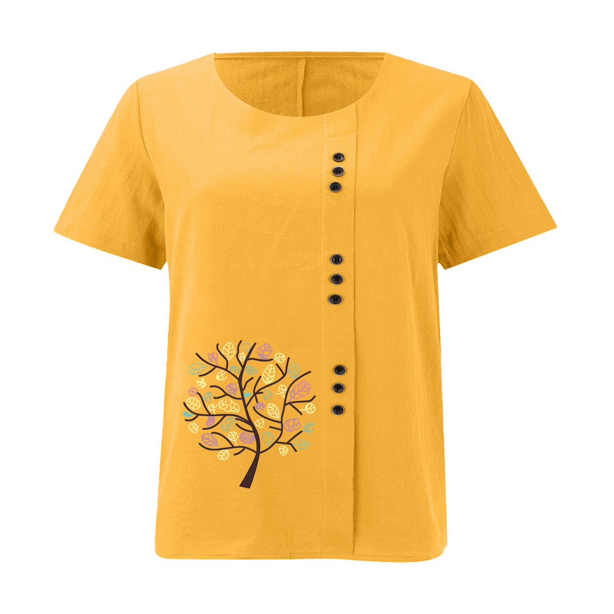 Women's Retro Large Casual Loose Cotton Linen Sleeve Pullover Happiness Women's T-shirt
