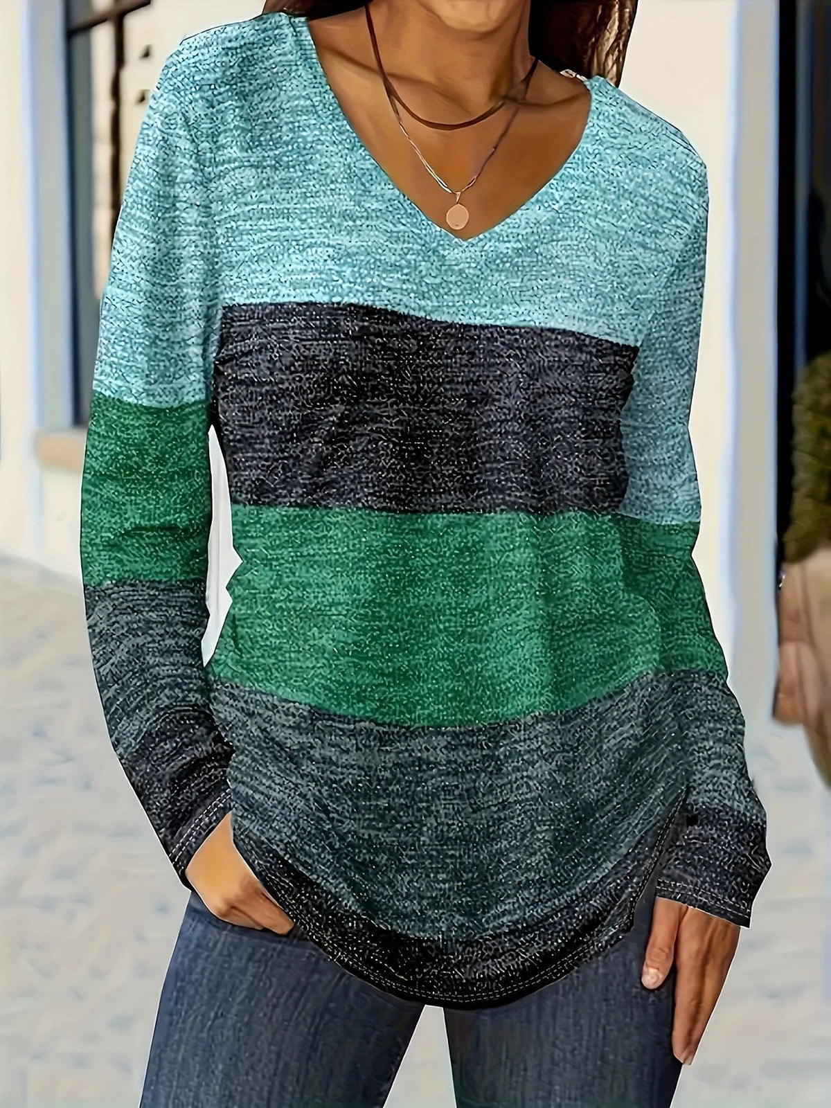 American Style Casual Fashion Trends High Quality Color Matching Long Women's T-shirt