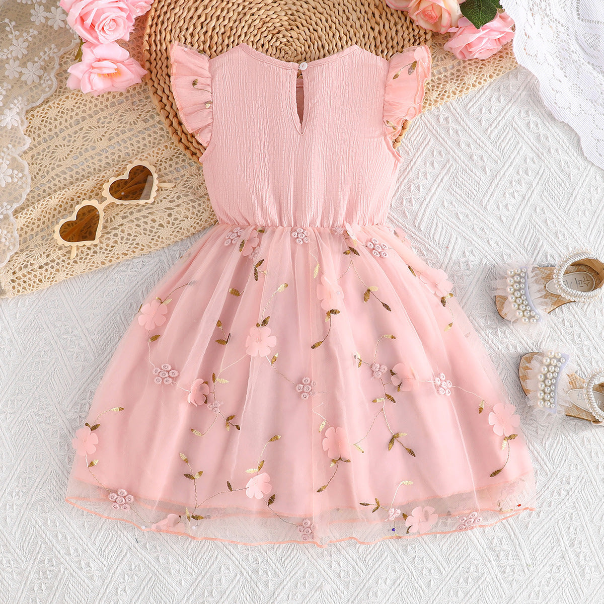 Princess Little Flower Embroidery Decoration Sweet Children's Dress