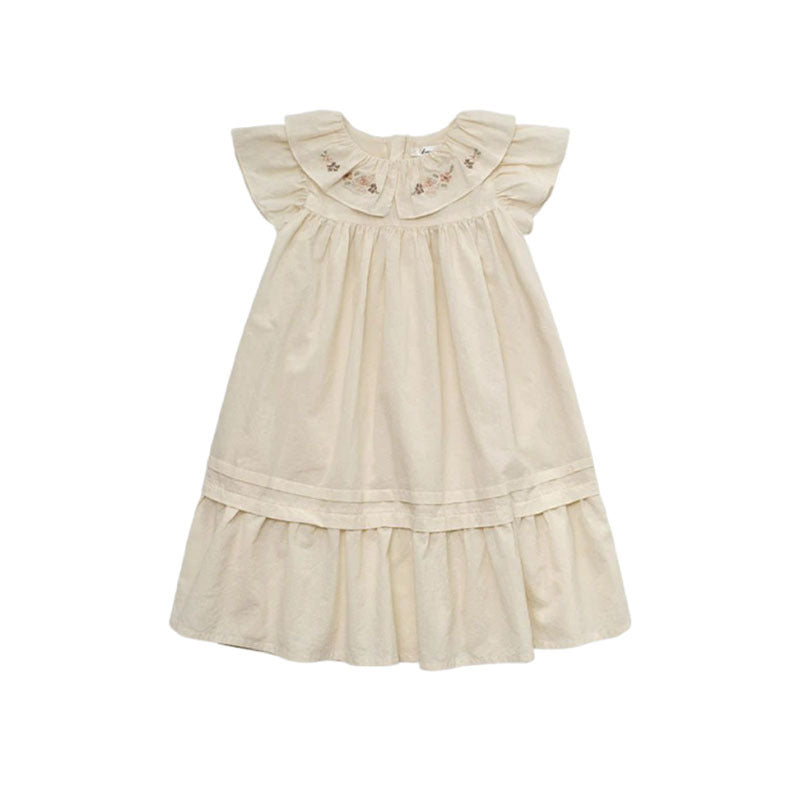 Embroidered Large Lapel Pleated Short-sleeved Princess Children's Dress