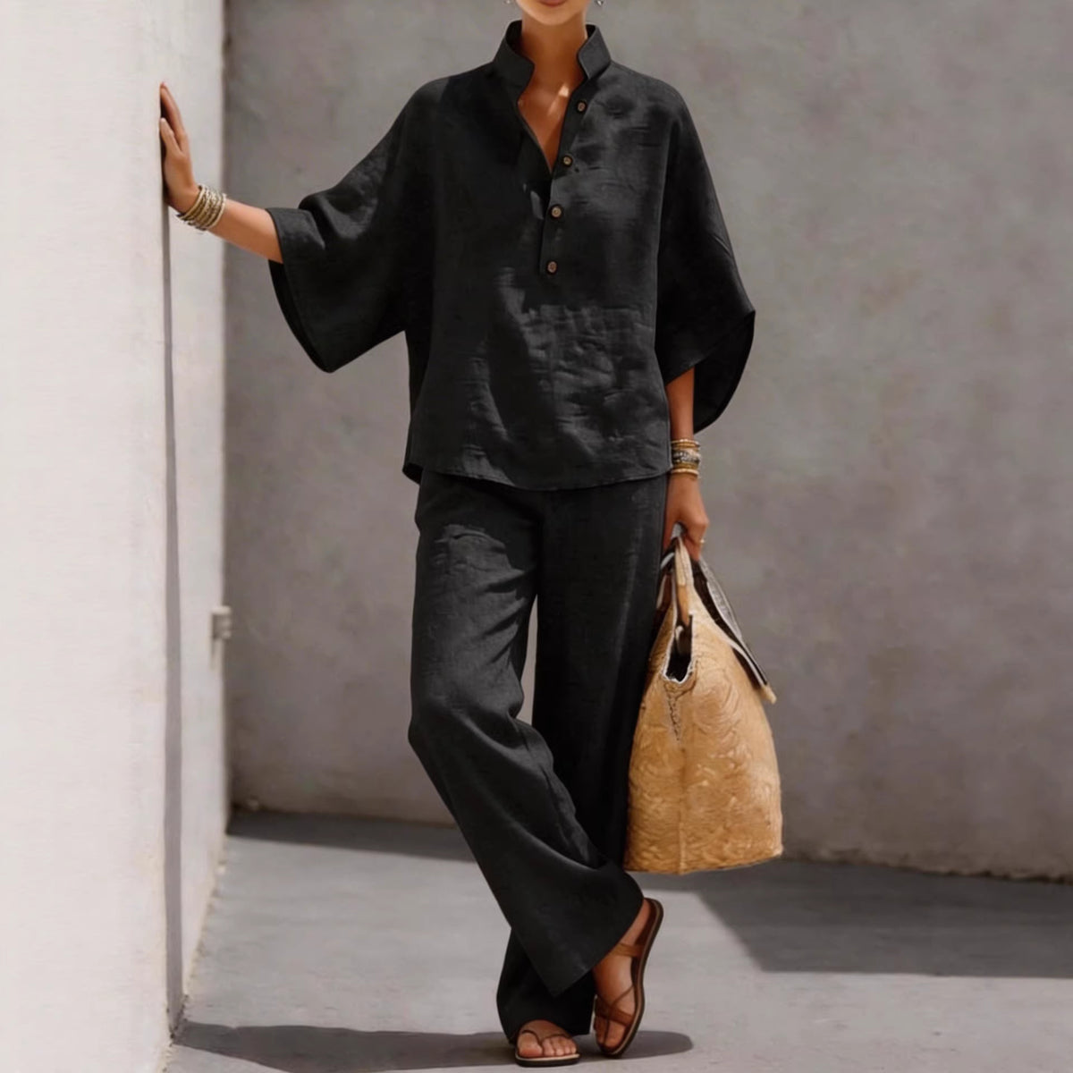 Pretty Women's Cotton Linen Shirt Two-piece Fashion Casual Suit