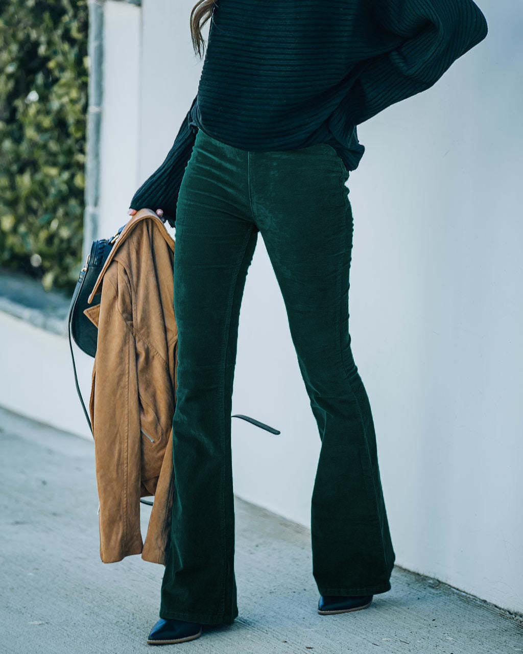 Women's Solid Color High Waist Micro Flared Corduroy Casual Pants