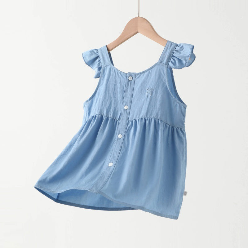 Children's Western Style Suspender Skirt Thin Sleeveless Princess Clothes Imitation Denim Children's T-shirt