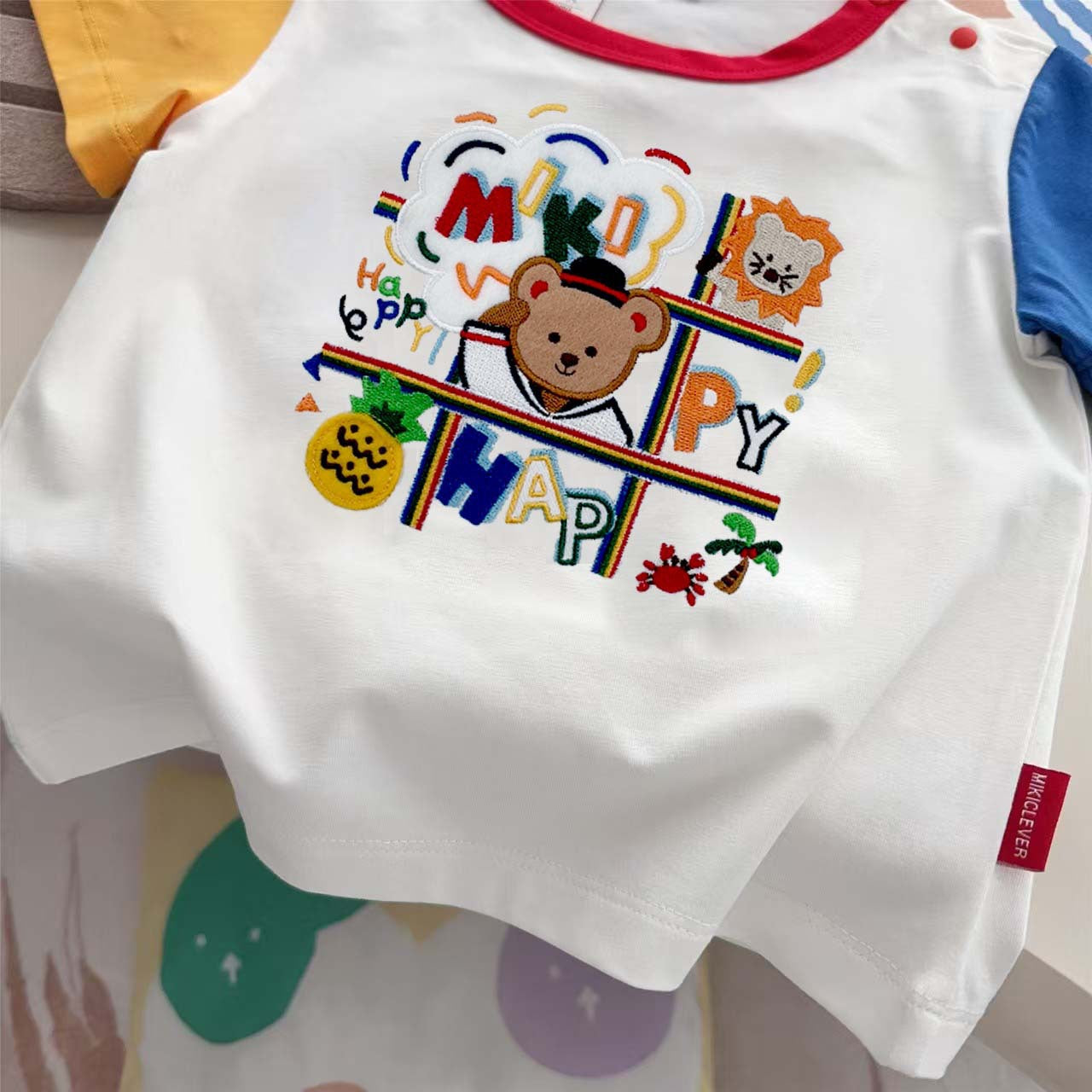 Children's Style Summer Short Sleeve Cute Bear Embroidered Children's T-shirt