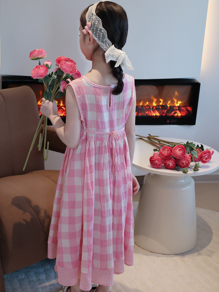 Pink Summer Seaside Skirt Sleeveless Cotton Children's Dress