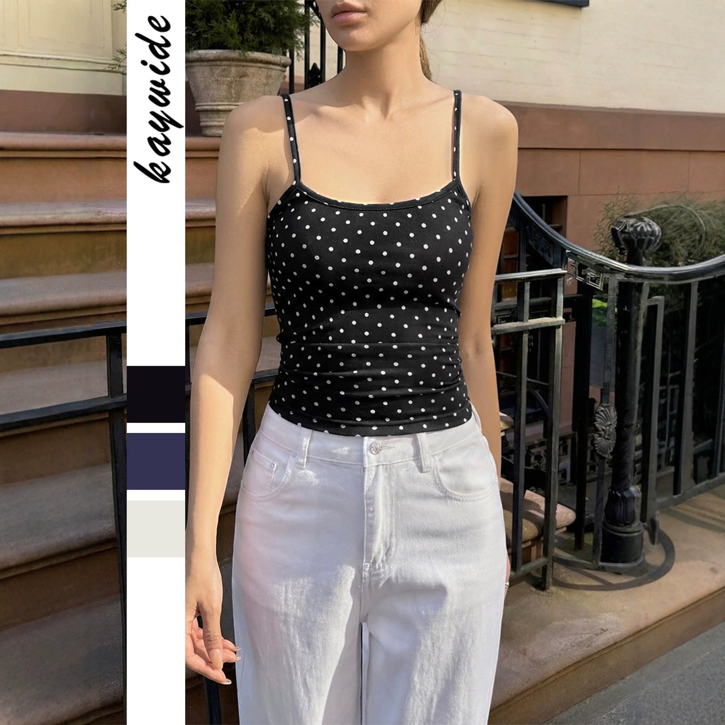 Women's Polka Dot Spaghetti Strap Design Halter Tops