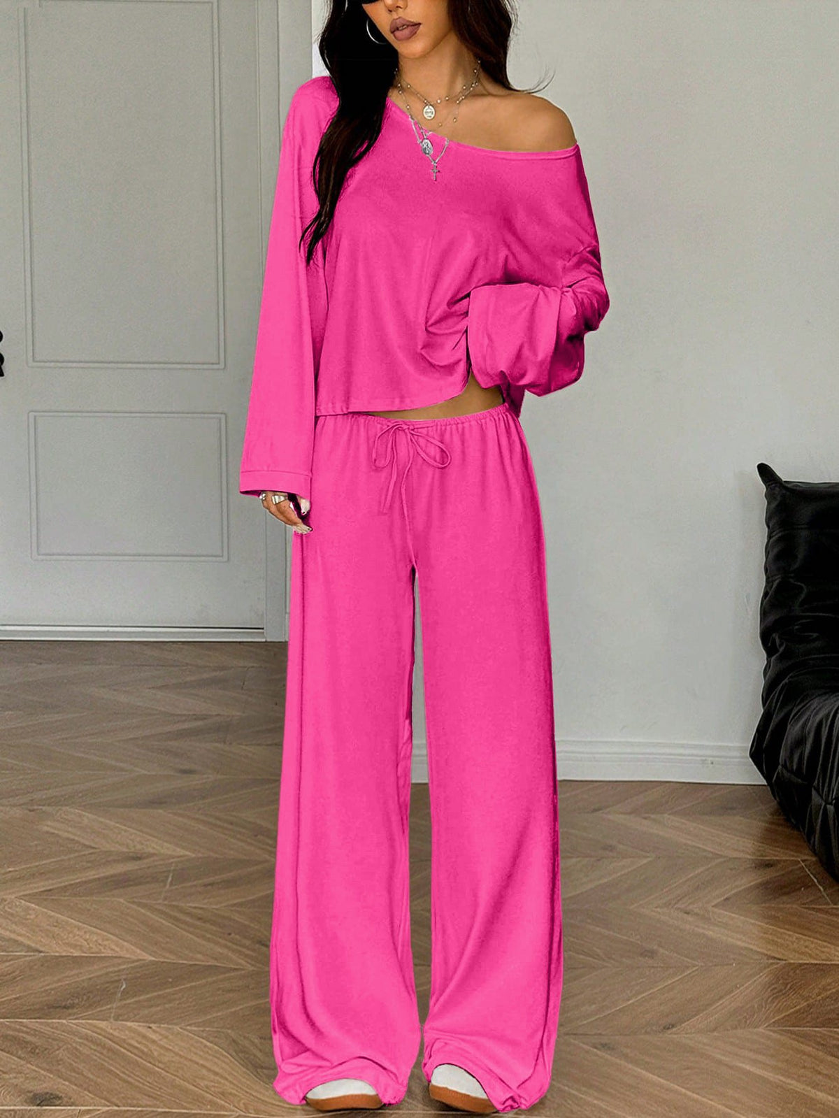 Women's Idle Style Solid Color Long-sleeved Wide Tops