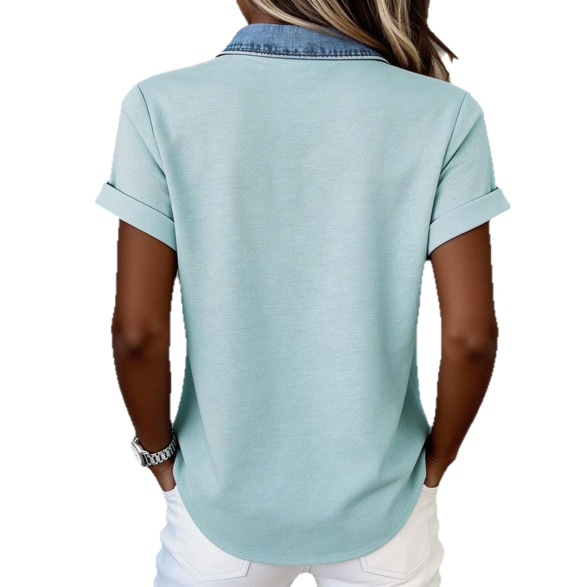 Women's Vintage Casual Pocket Stitching Lapel Sleeve Blouses