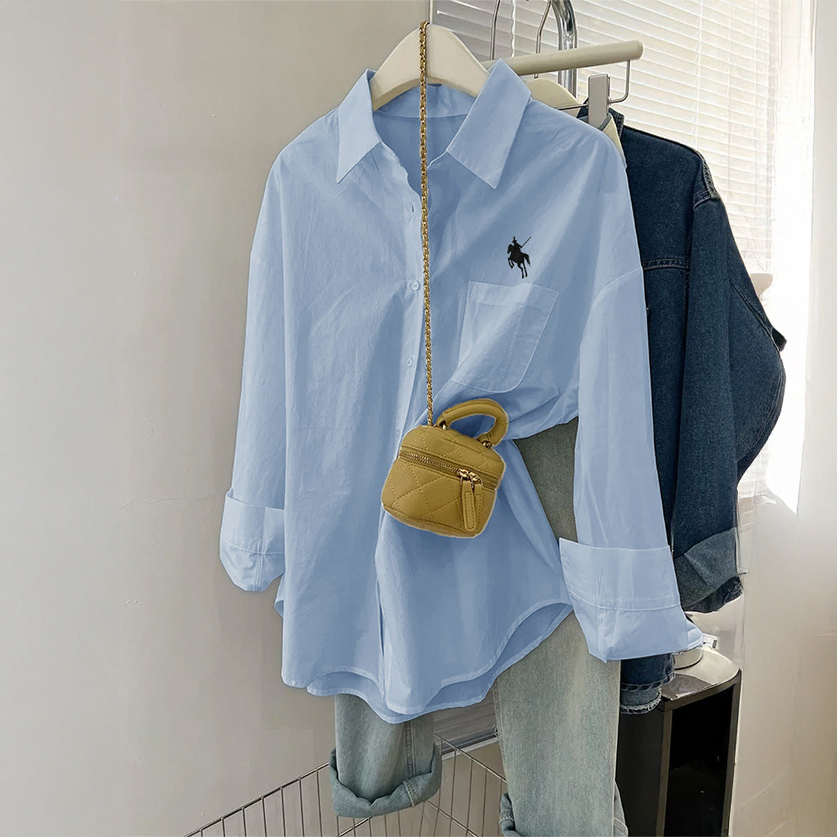 Women's Casual Minimalist Long Sleeve Button Solid Color Blouse