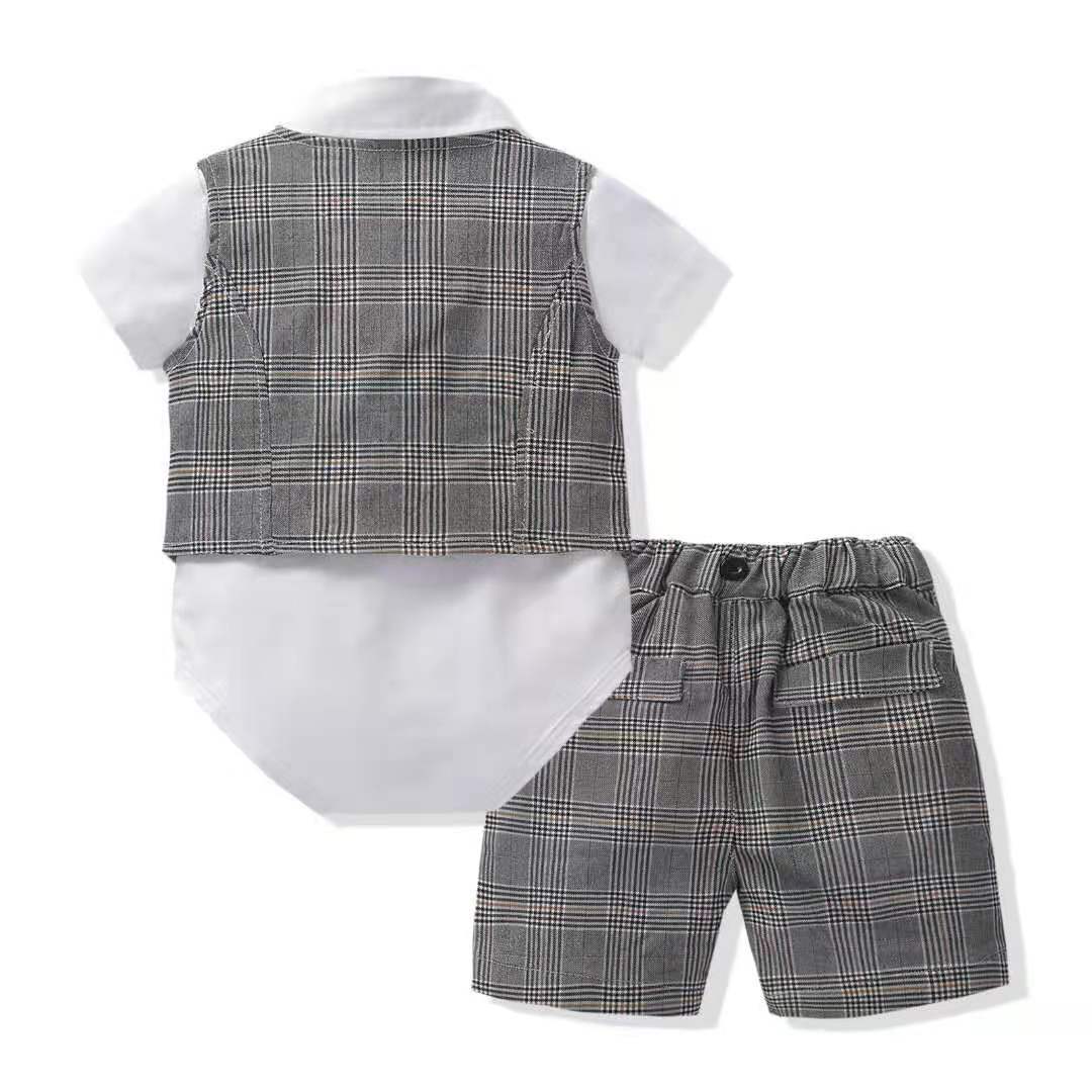 Summer Boy Gentleman One Year Old Celebration Dress Romper Vest Jumpsuit, Climbing Suit