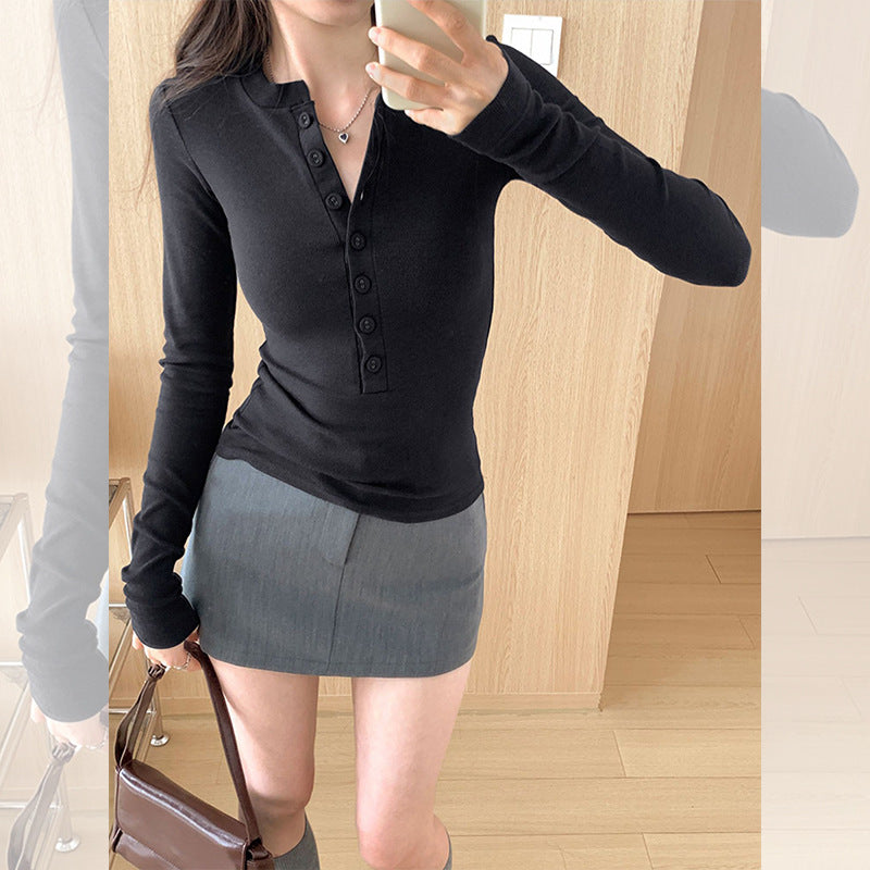 Women's Threaded Long Sleeve Spring Pure Desire Slim Bottoming Shirt Women's T-shirt