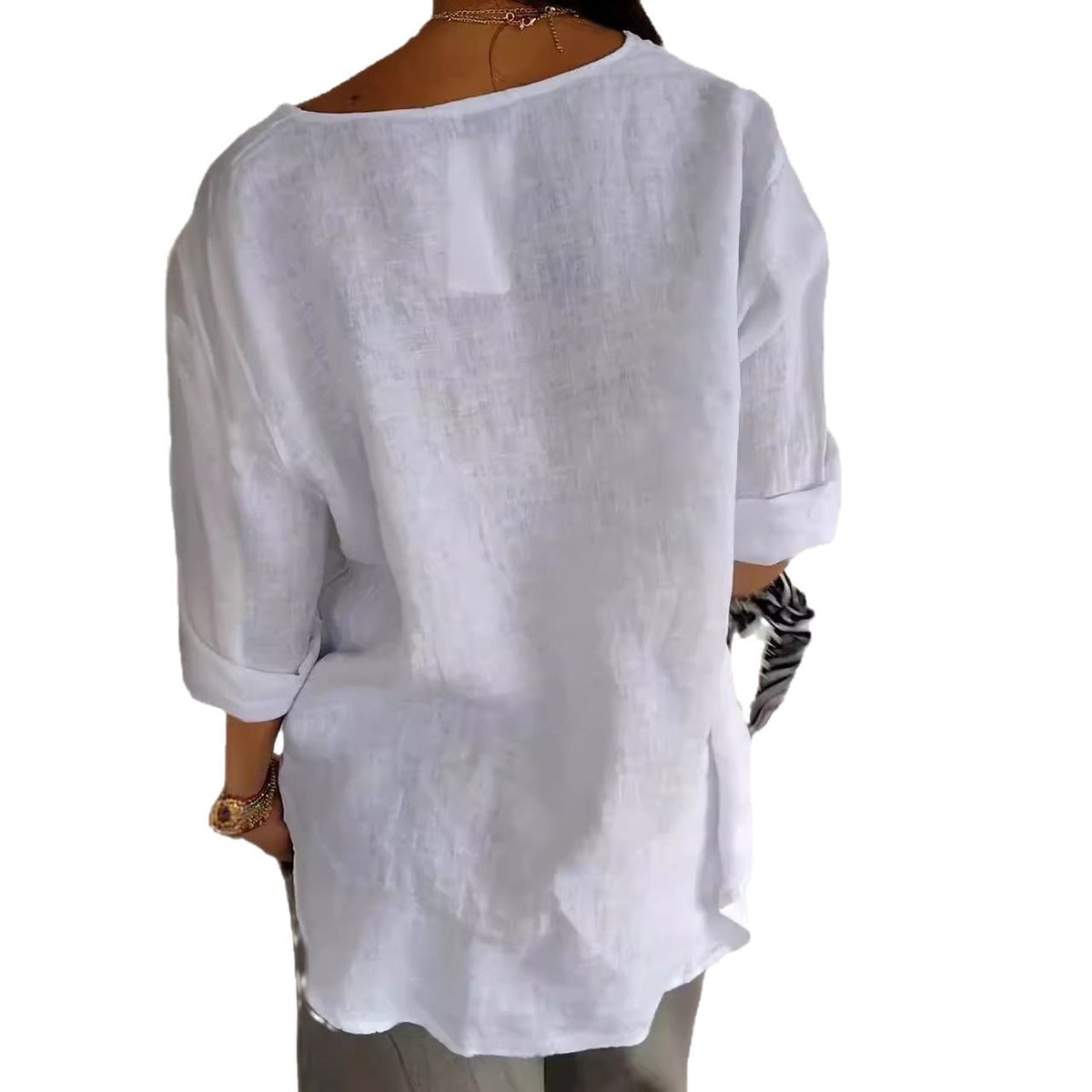 Women's Summer Loose T-shirt Cotton Linen Button Tops