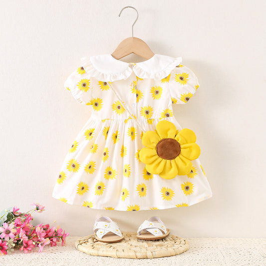 Summer Short-sleeved Princess Skirt Full Body Sunflower Cotton Children's Dress