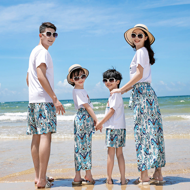 Family Three Or Four Clothes Travel Couple Cropped Straight Parent-child Outfit