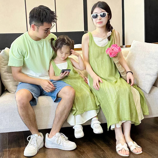 Seaside Style Tourism Fake Two-piece Long Skirt Mother Daughter Family Parent-child Outfit