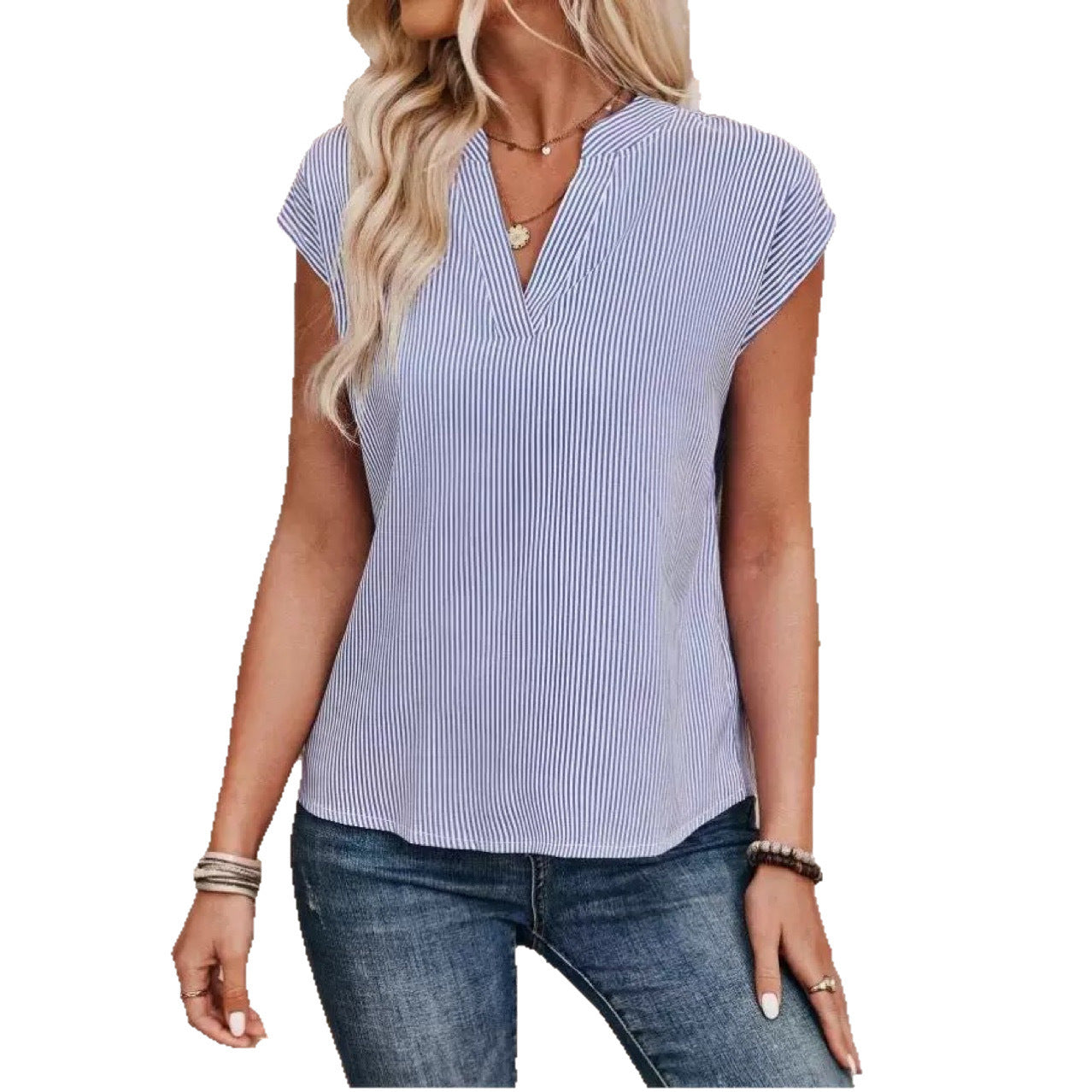 Women's Summer Sleeveless Shirt Simple Striped Fashionable Tops