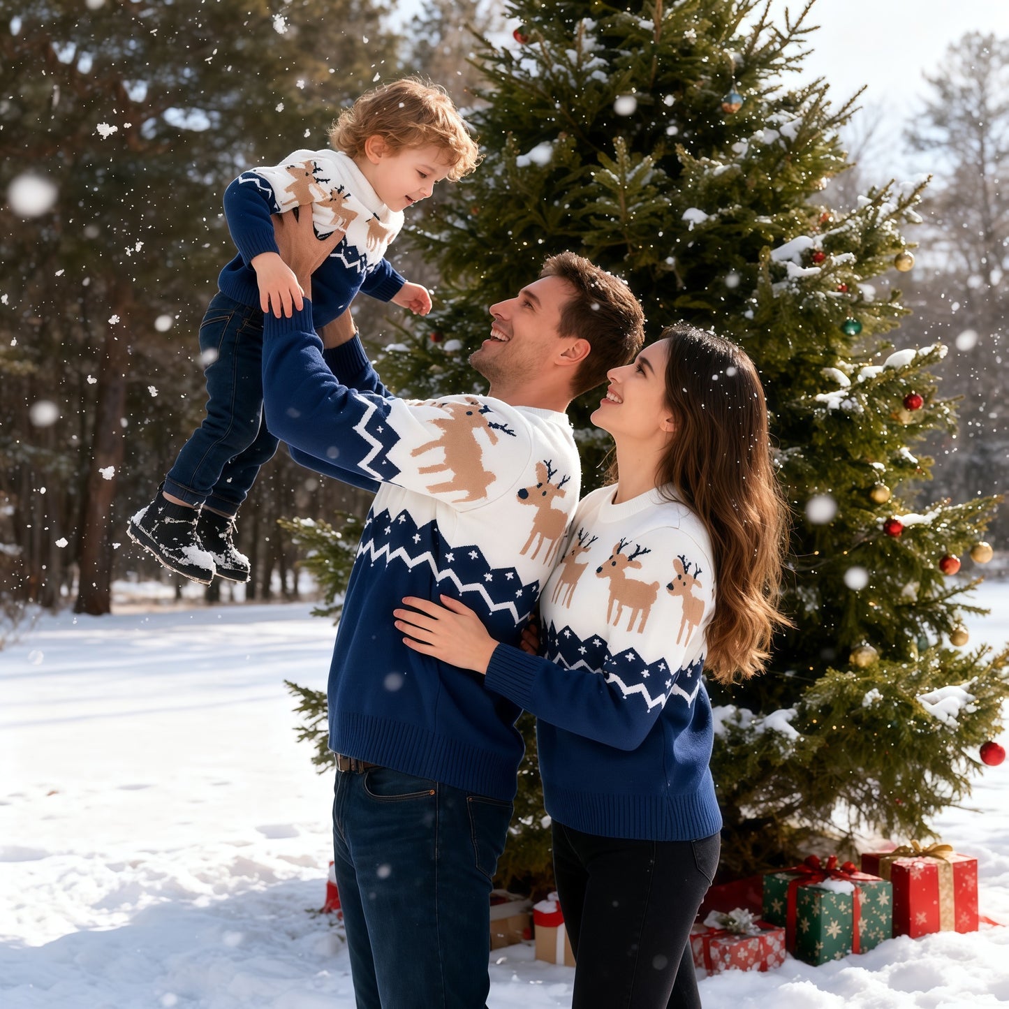 Children's Christmas Sweater Suit Elk Jacquard Pullover Parent-child Outfit