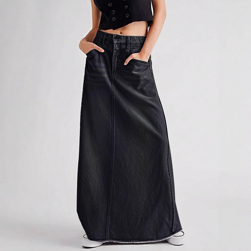 Waist Minimalist A- Line Temperament Denim Skirt