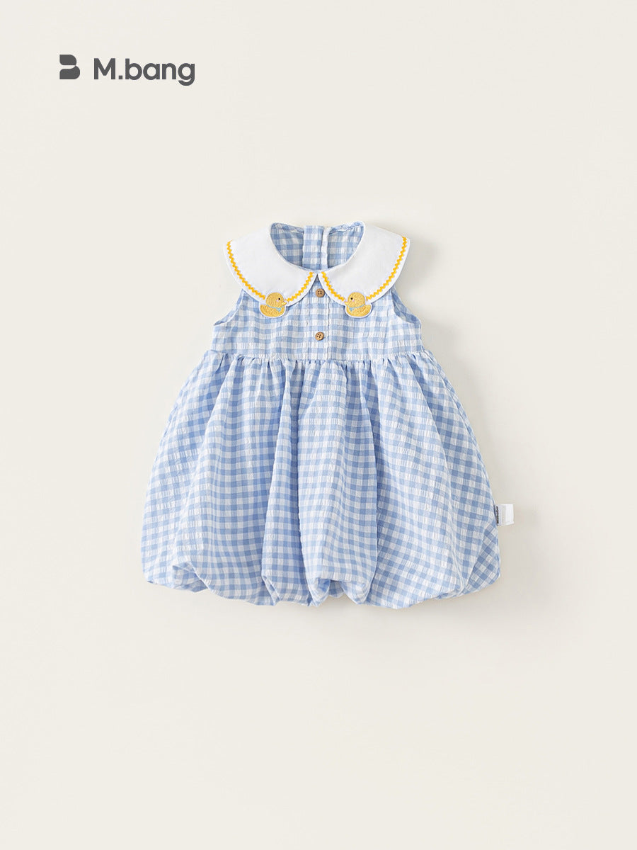 Children's Clothing Summer Cute Doll Collar Skirt Embroidered Tartan Children's Dress