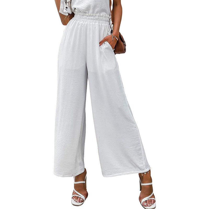 Women's Linen Solid Color High Waist Loose Pants
