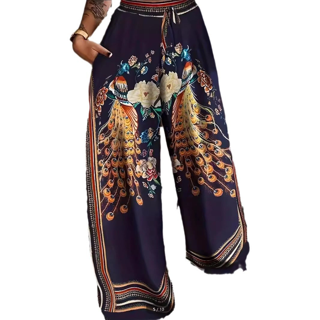 Women's Autumn Fashion Lace Up Positioning Printing Casual Pants