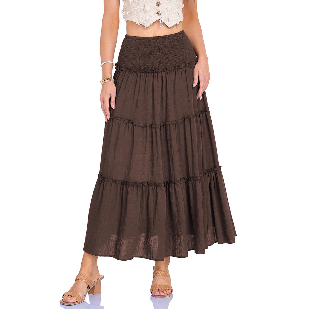 Women's With Lining Wooden Ear Wrinkle Cotton Skirts