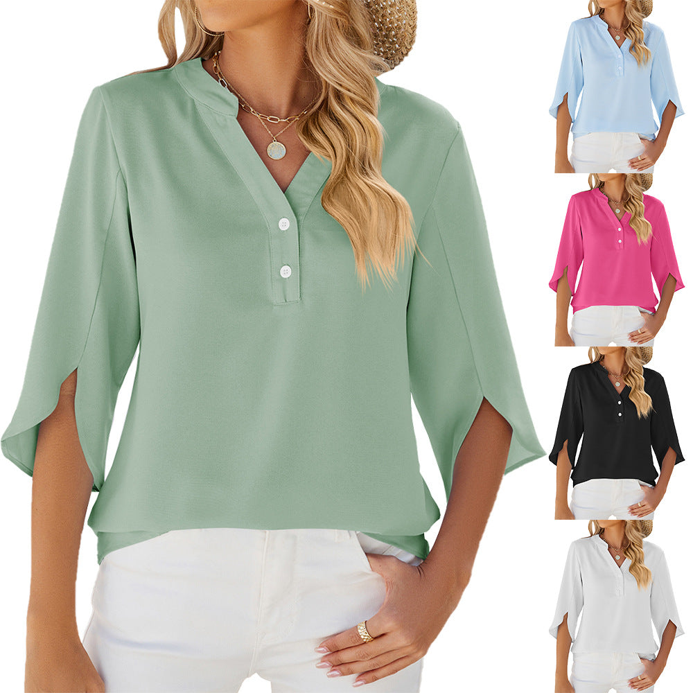 Glamorous Classy Women's Summer Solid Color Lace Shirt, Chiffon Shirt
