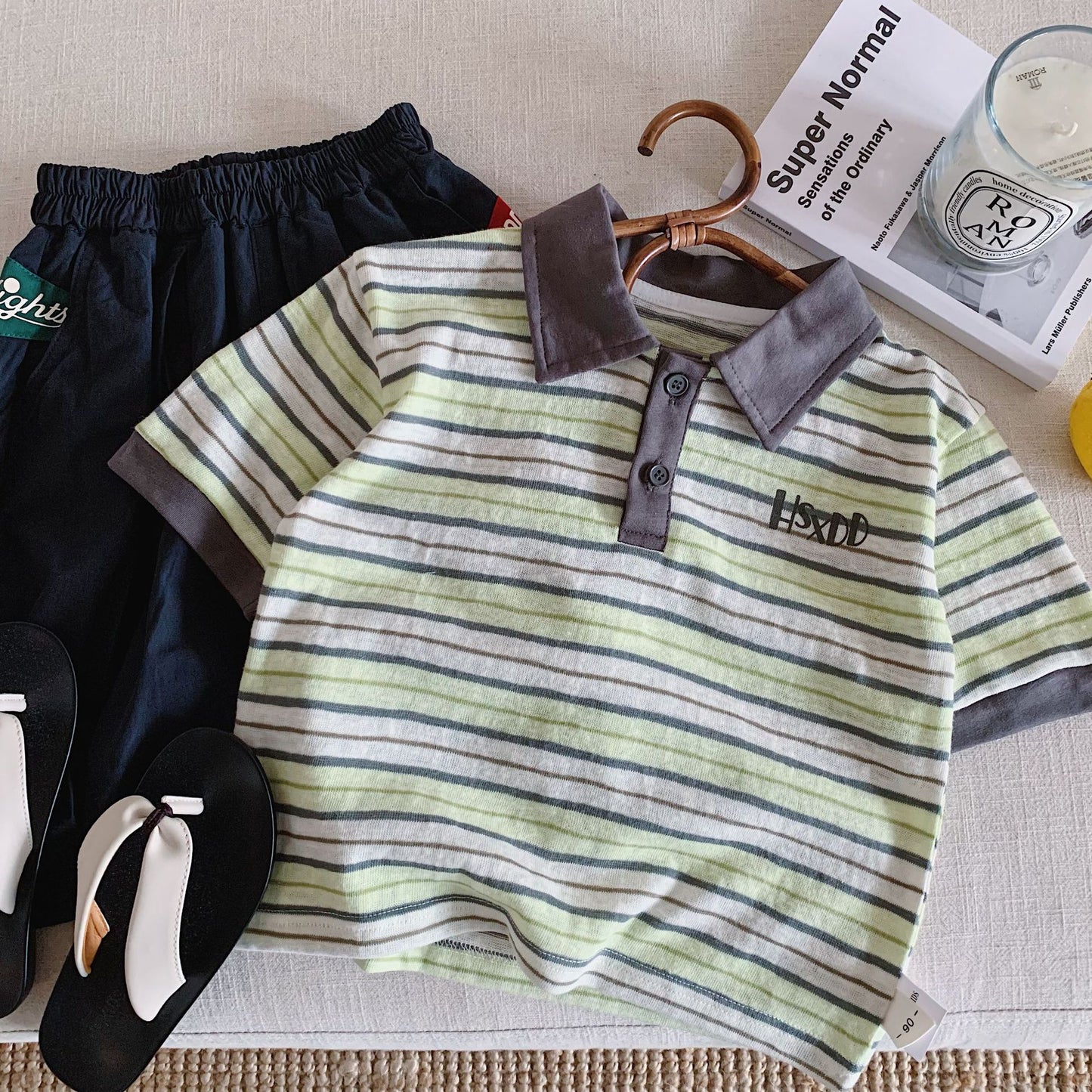 Children's Striped Letters Shirt Clothing Short Sleeve Children's T-shirt