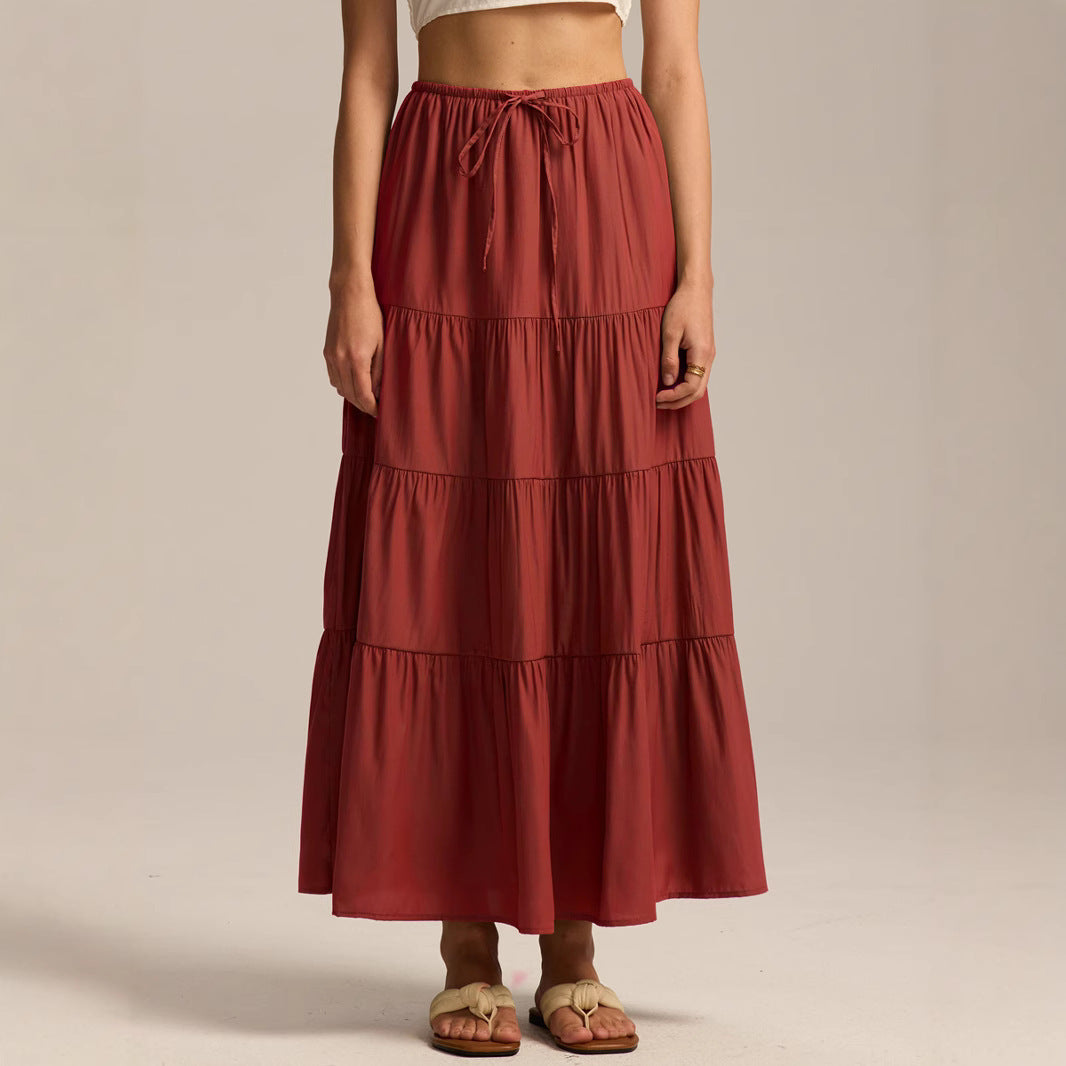Women's Cotton High Waist Elastic Large Swing Loose Patchwork Long Skirts