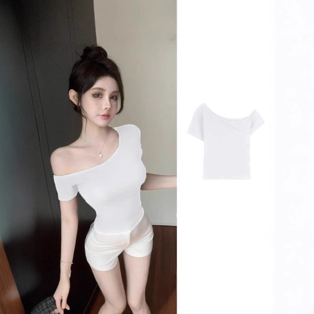 Simple Pure Style Elegant Sexy Hot Exposed Shoulder Sleeve Women's T-shirt